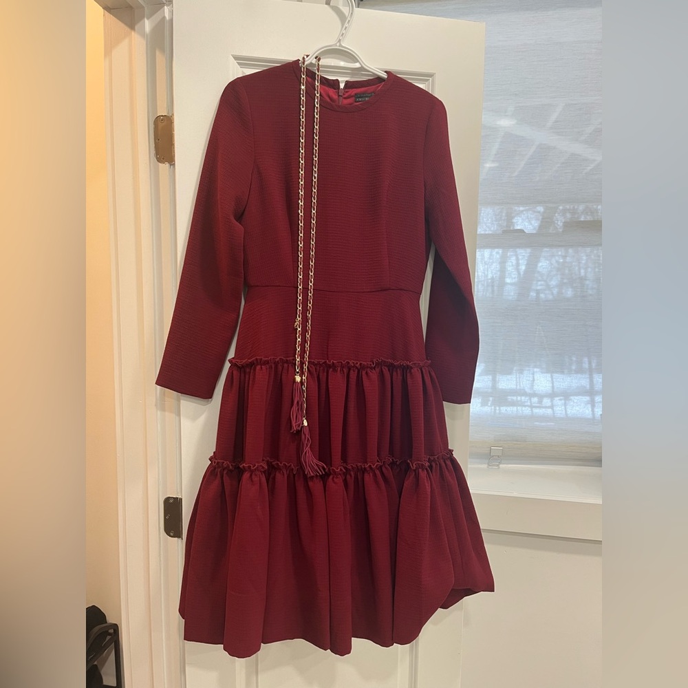 APPARALEL deep red long sleeve Midi dress